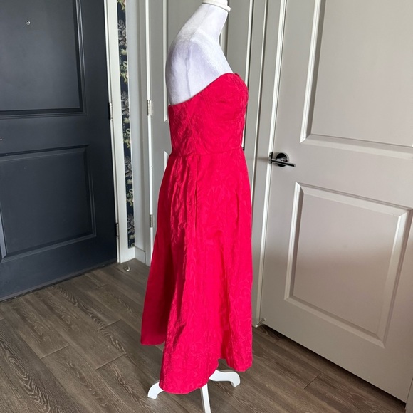 Anthropologie Pink Brocade Sweetheart Strapless A-line Midi Dress Size 10 - Picture 3 of 10